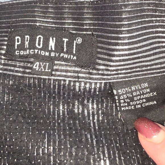 PRONTI BY PHITA MENS 4XL BLACK AND SILVER LONG SLEEVE SHIRT WITH EMBROIDERY - Picture 6 of 11